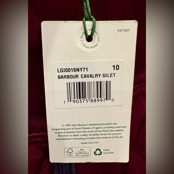 NWTs Barbour Cavalry Gilet/Vest. Navy-Merlot. Size 6 US - Picture 9 of 9